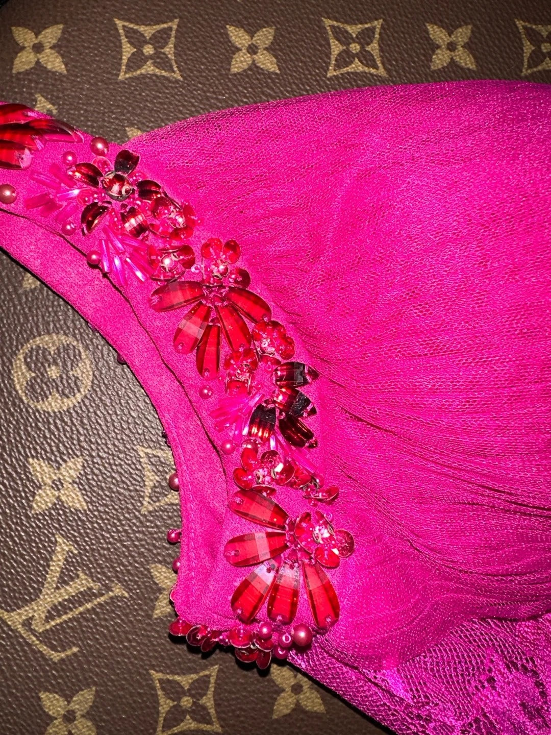 Y2K Style Spaghetti Straps Hot Pink Prom Dress Sequins A-Line Evening Dress GG6168