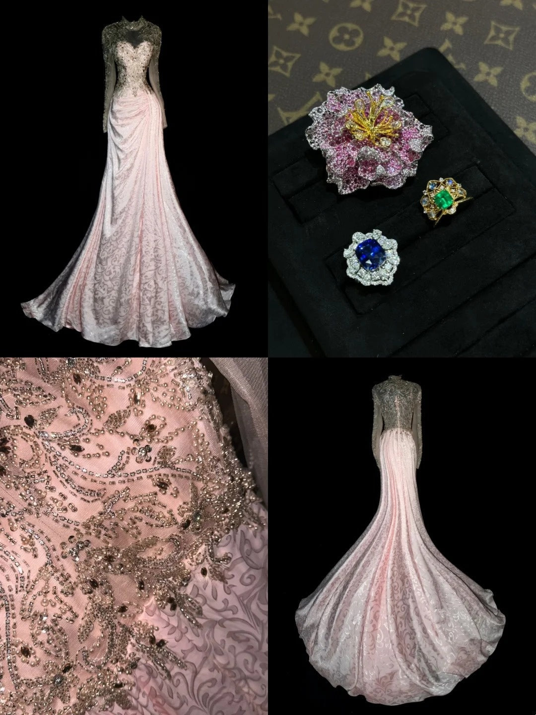 Luxury Beading Pink Prom Dress Long Sleeve A-Line Evening Dress GG6175
