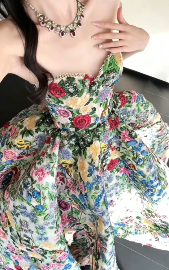 Dreamy Sweetheart Floral Prom Dress Sequins A-Line Evening Dress GG6271
