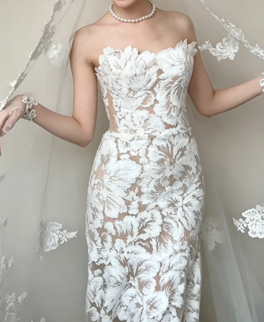 Attractive Floral Wedding Dress Appliques Mermiad Bridal Dress GG6561
