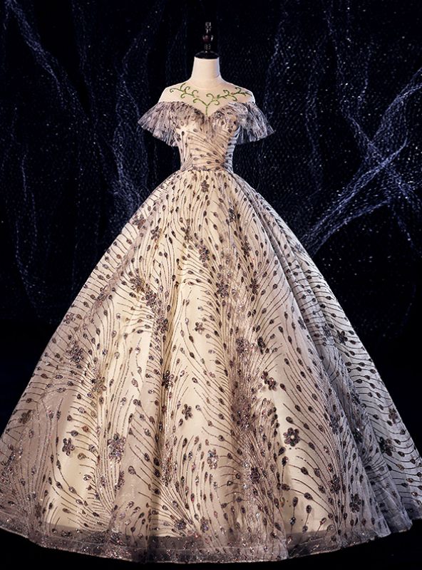 Gorgeous Ball Gown Sweetheart Sequin Applique Tulle Long Prom Dress,Evening Dress GG772