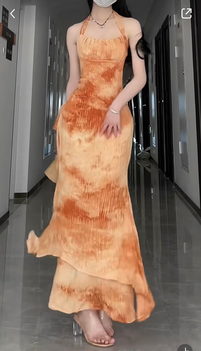 Gradient Mermaid Halter Chiffon Layer Long Prom Dress,Evening Dress GG906