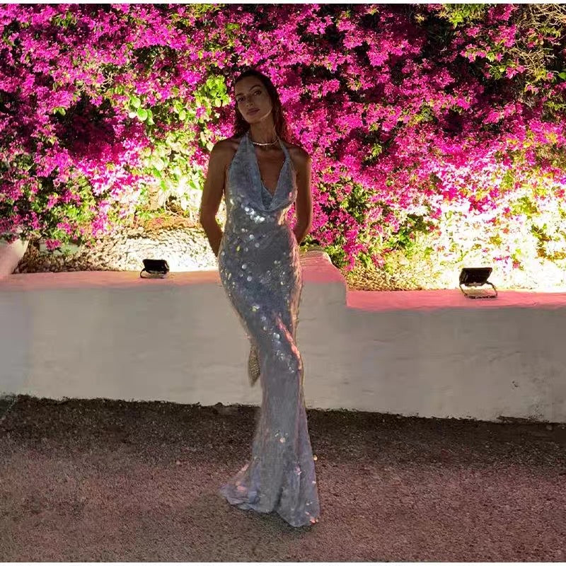 Charming Mermaid Spaghetti Straps Sequin Long Prom Dress,Evening Dress GG921