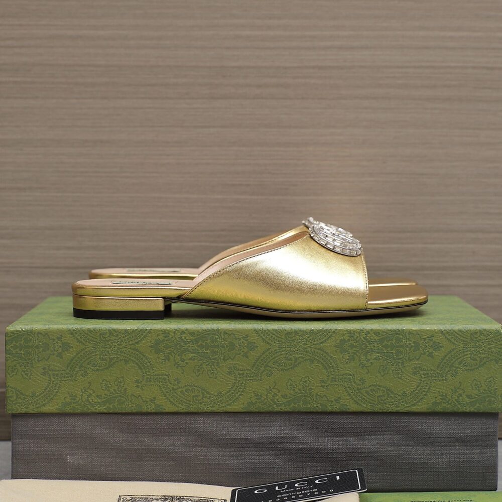 Gucci GG Crystal Slippers Gold