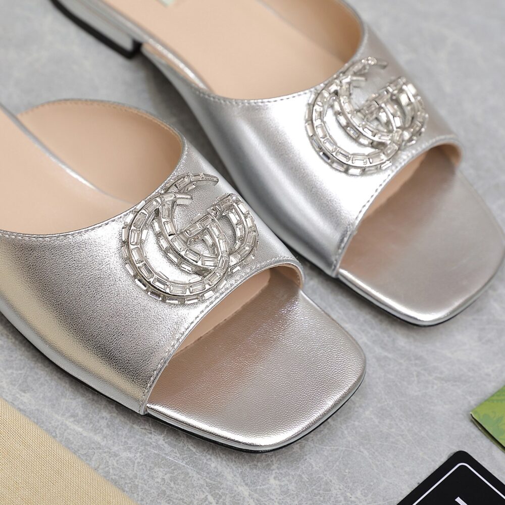 Gucci GG Crystal Slippers Silver