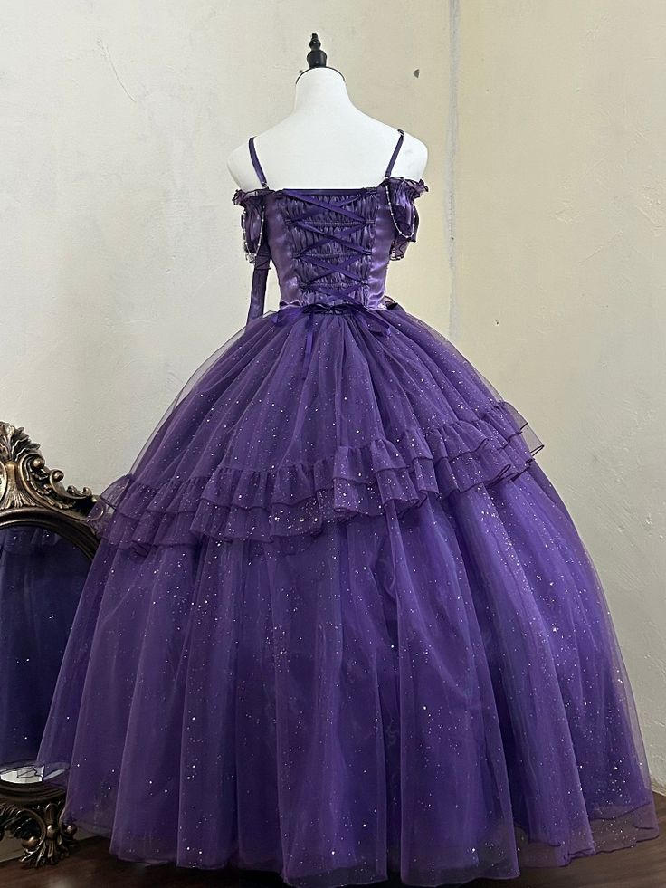 Fairy Shimmering Purple Tulle Ruffles Lolita Prom Dress Sweet Ball Gown cc2220