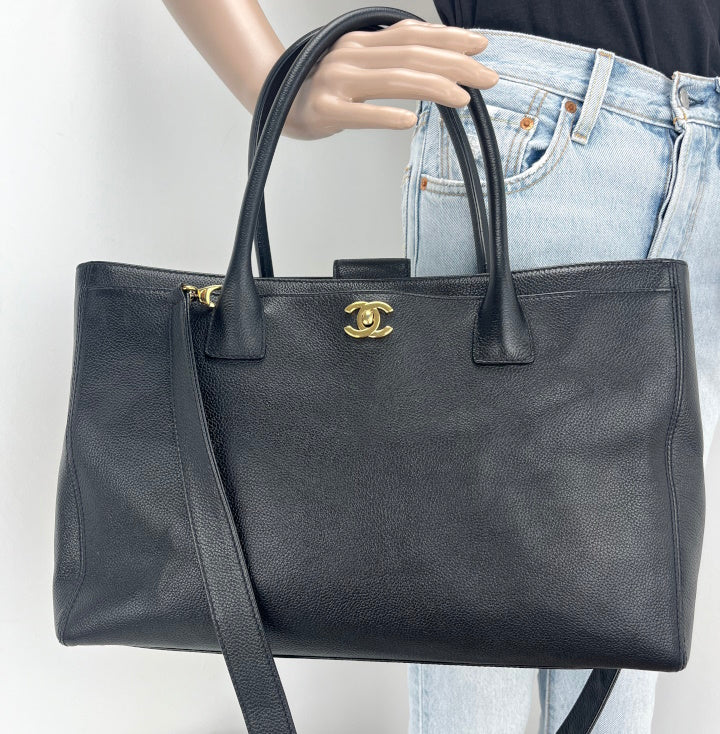 Chanel Executive Cerf Tote Gold Tone In Black 36Cm