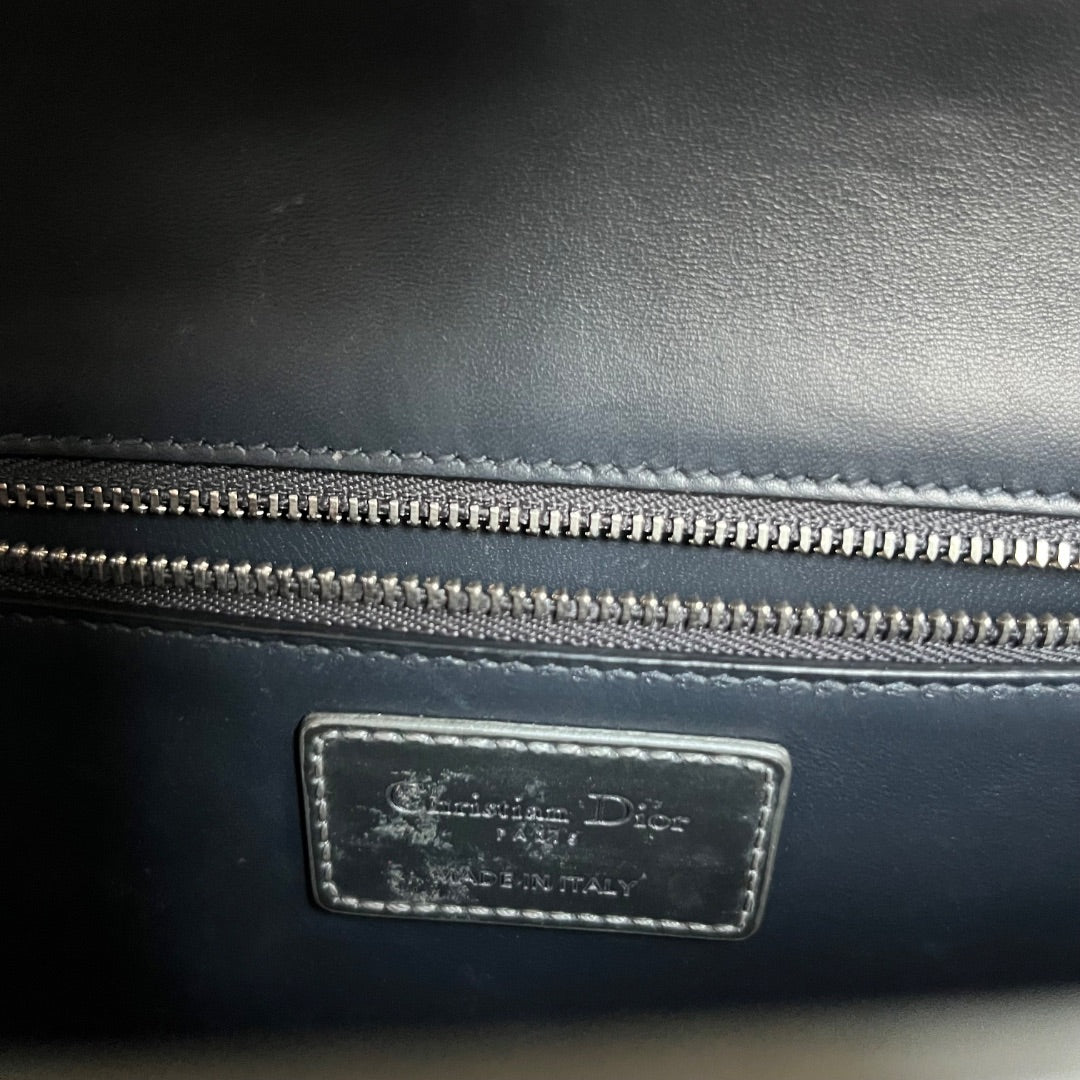 Christian Dior Silver Micro Cannag Leather Montaigne Flap Chain Cross Body Bags