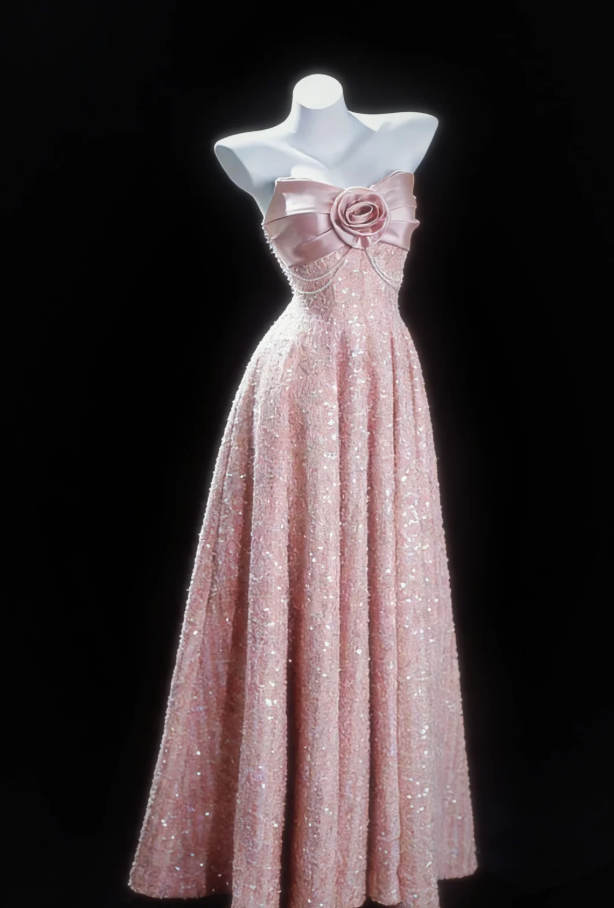 Sweet Pink Off The Shoulder Sequin A Line Long Wedding Guest Dress Formal Party Dress Birthday Prom Gown SP1623