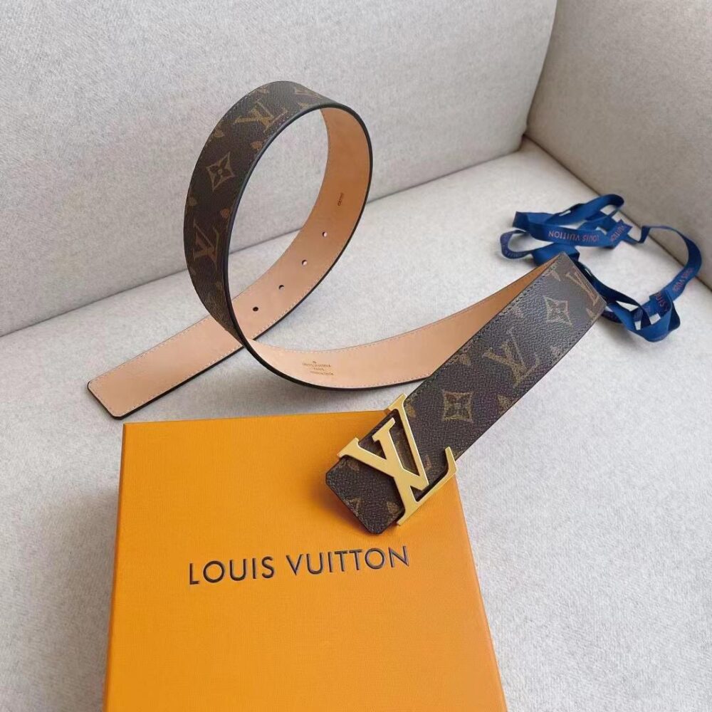 Louis Vuitton Initiales Reversible Monogram Eclipse Canvas Belt Gold Metal 4Cm