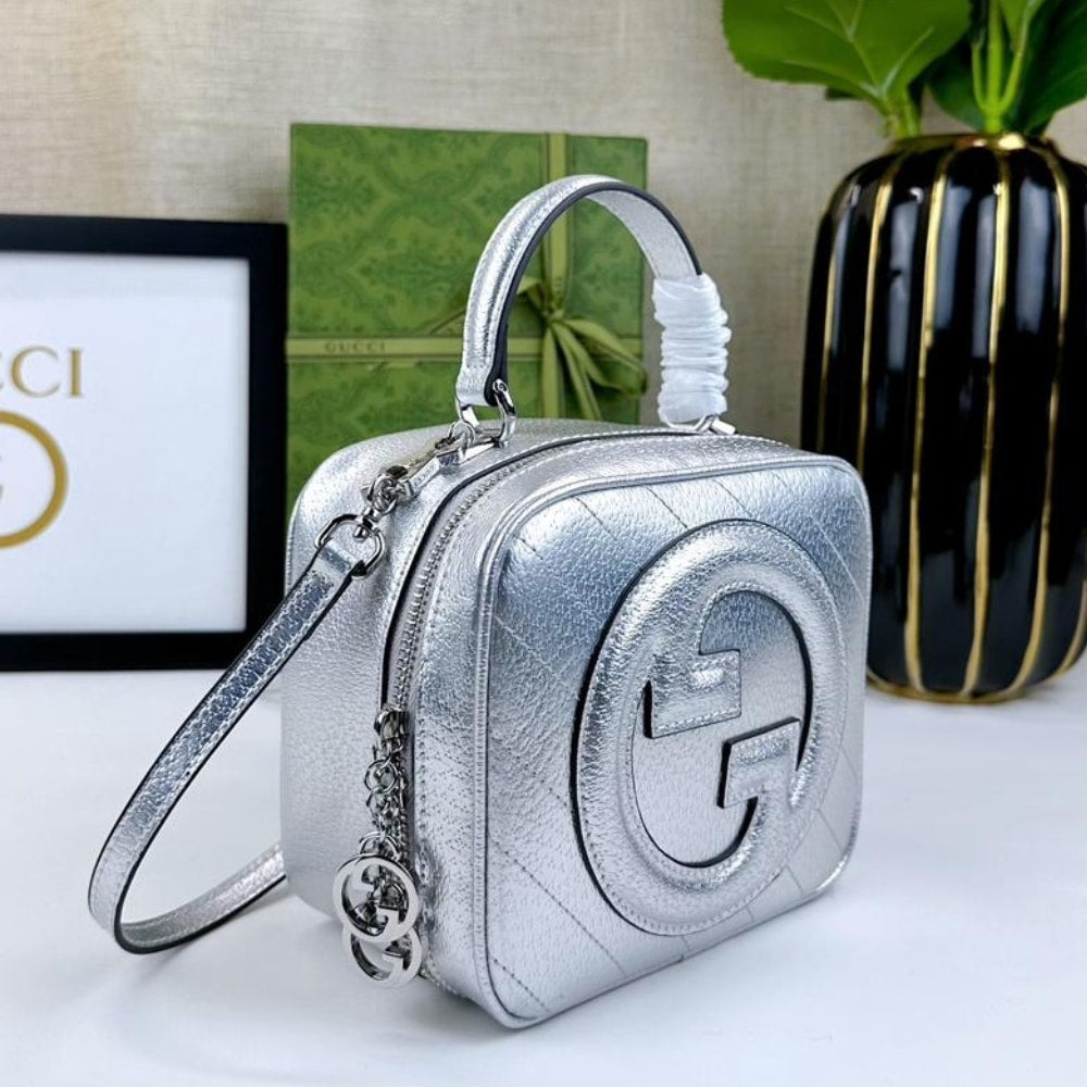 Gucci Blondie Small Top Handle Bag Metallic Silver 17Cm 744434 AACBO 8106