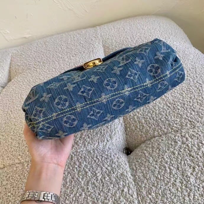 Louis Vuitton Pleaty Handbag Monogram Denim Blue 26Cm M95050