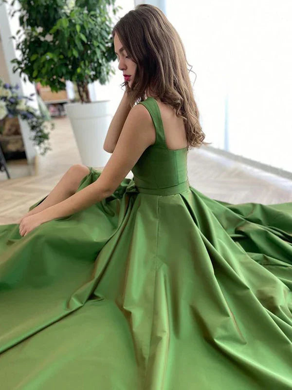 Women's A-line/Princess Satin Shoulder Strap Sweeper/Brush Tail Long Evening Dress