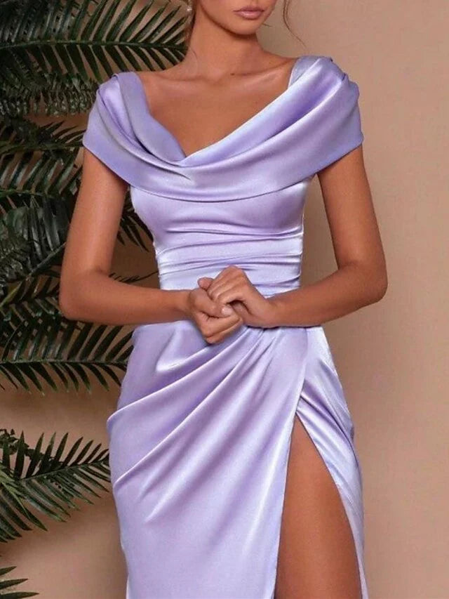Tight/straight V-neck and floor length evening dress