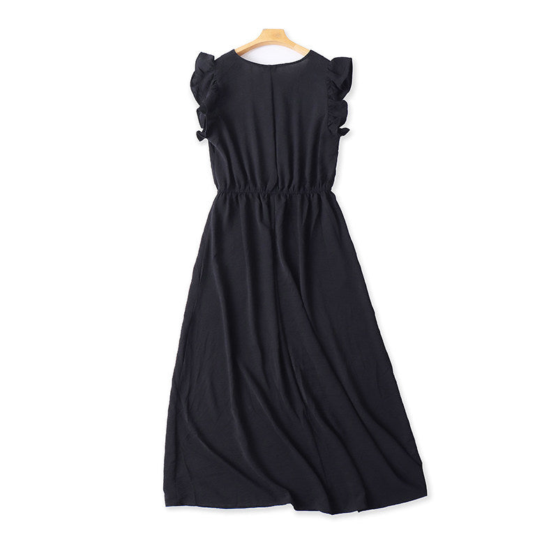 Summer Ruffled Sleeve V-Neck High Waist Dress Women's Elegant and Slimming Long Dress Vacation Beach Dress 11389