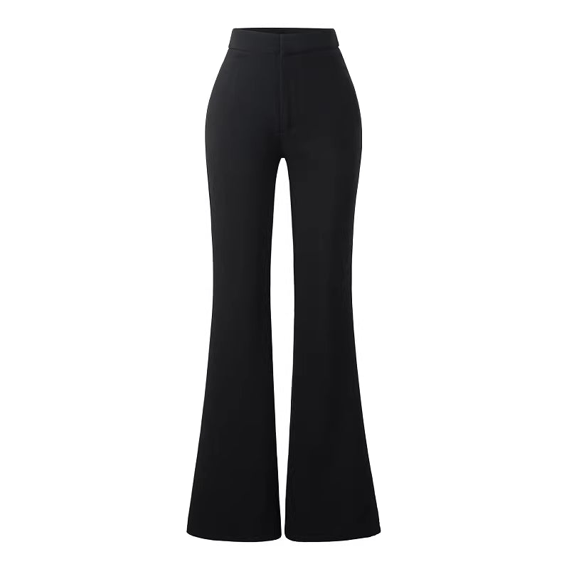 Women's black flared suit pants for summer, solid color, high-waisted, slim-fitting, slightly flared. 11432