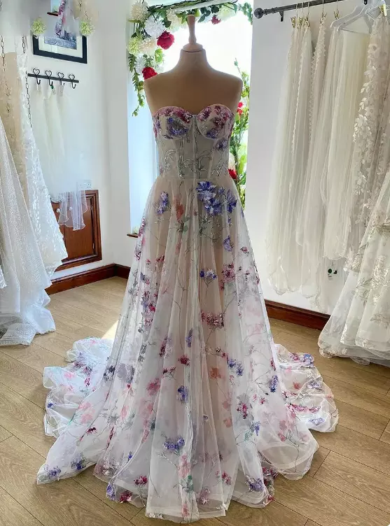strapless a-line wedding dress with floral Y6970