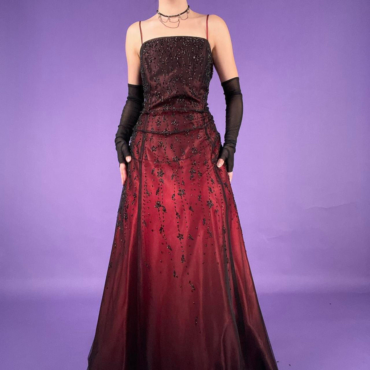 Burgundy Gorgeous Delicate Beads Elegant Sweet Spaghetti Straps Long Satin Tulle Ball Gown Evening Gown Birthday Party Gown Graduation Gown Prom Gown gh3953