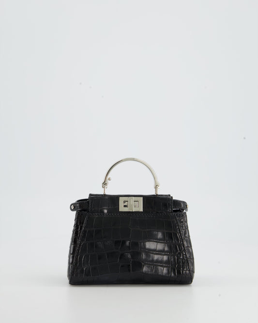 *FIRE PRICE* Fendi Black Exotic Micro Mini Peekaboo Bag with Silver Hardware