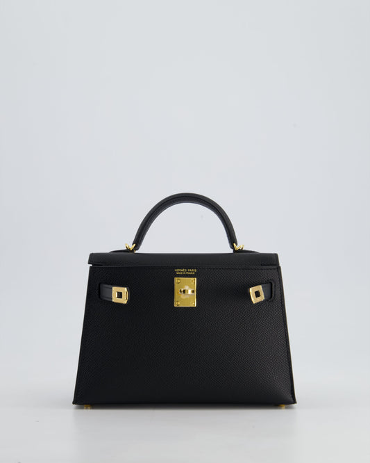 *HOT* Hermès Mini Kelly II 20cm Bag In Noir Epsom Leather with Gold Hardware