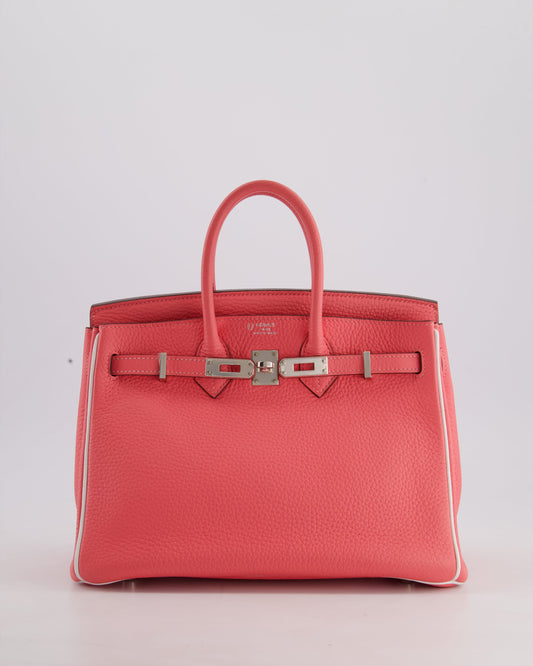 *RARE* Hermès Birkin HSS 25cm Retourne in Rose D'Ete and White Clemence Leather with Palladium Hardware 