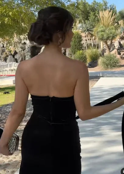 Charming Black Strapless High Slit Mermaid Long Prom Dress Party Dress Evening Dress TP4494