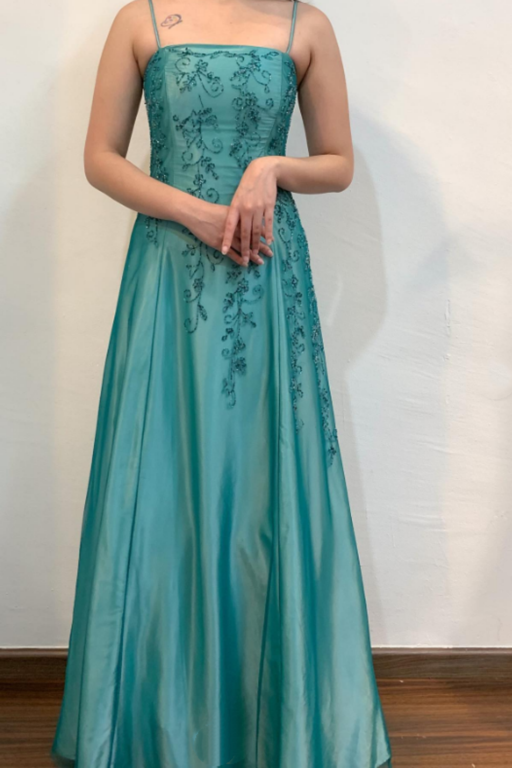 Girlhomeshops--Green exquisite floral beaded fashion long satin prom dress graduation dress gh5524