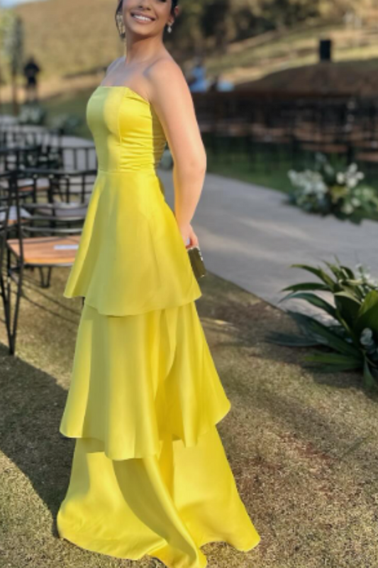 girlhomeshops-Yellow Fashion Long Satin Prom Dress Simple Graduation Dress Business Dress Formal Dress gh5863