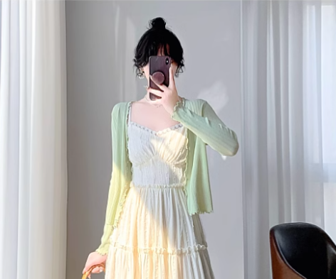 New Simple Elegant Cake Lace Design Cardigan Spaghetti Strap Dress TP3061