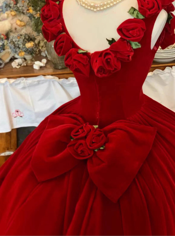 Glamorous Crimson 3D Rose Ruffled Sweet 15 Quinceanera Ball Gown TP5546