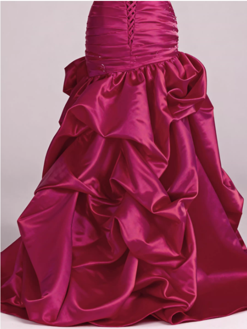 Vintage Fuchsia Strapless Satin Mermaid Gown Beaded Ruffled Formal Evening Gown TP5547