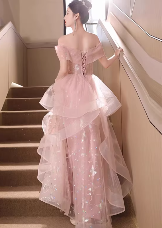 Romantic Pink Off-the-Shoulder Iridescent Butterfly Sweet 15 Quinceanera Ball Gown TP5669