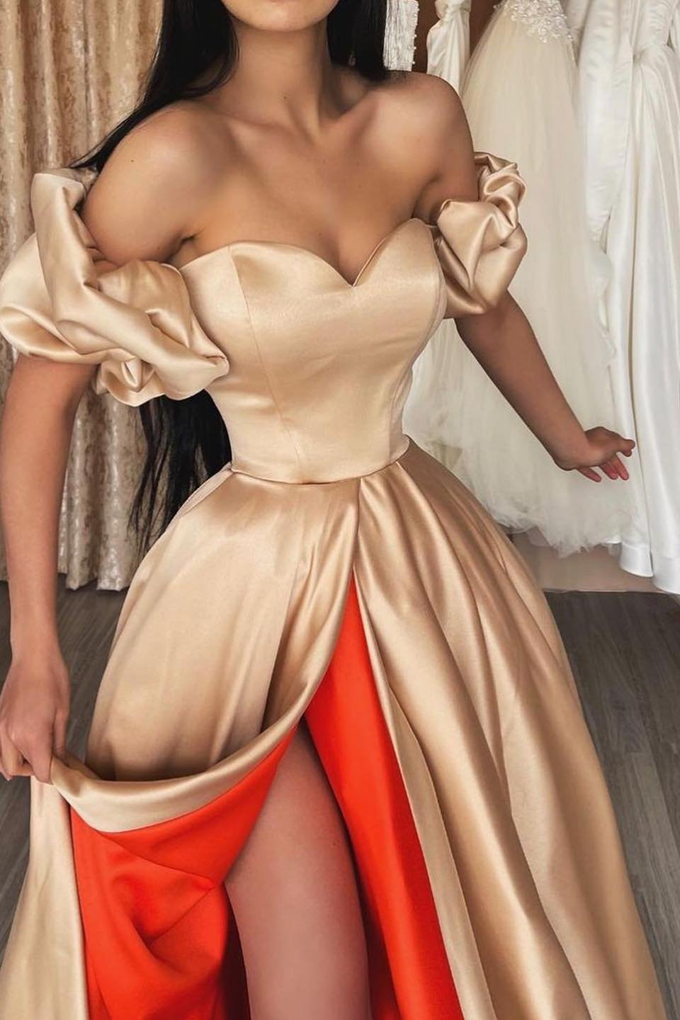 Sweetheart Off-the-Shoulder Long Prom Dress With Split gh756