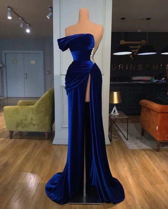 Royal Blue long prom dress evening dress with high split gh1981