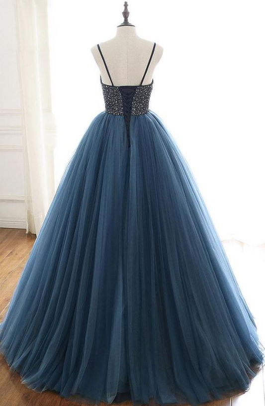 Charming Tulle Spaghetti Straps Beaded Sequins Formal Prom Dresses,Elegant Evening Formal Dresses gh2263