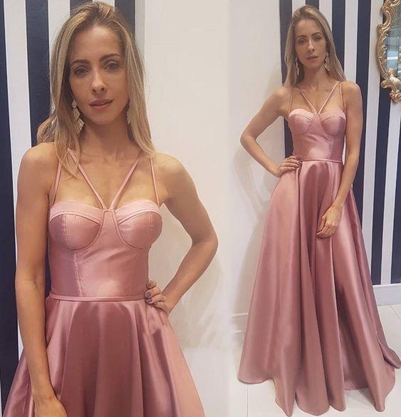 Long Spaghetti Straps Simple Style Prom Dresses gh2266