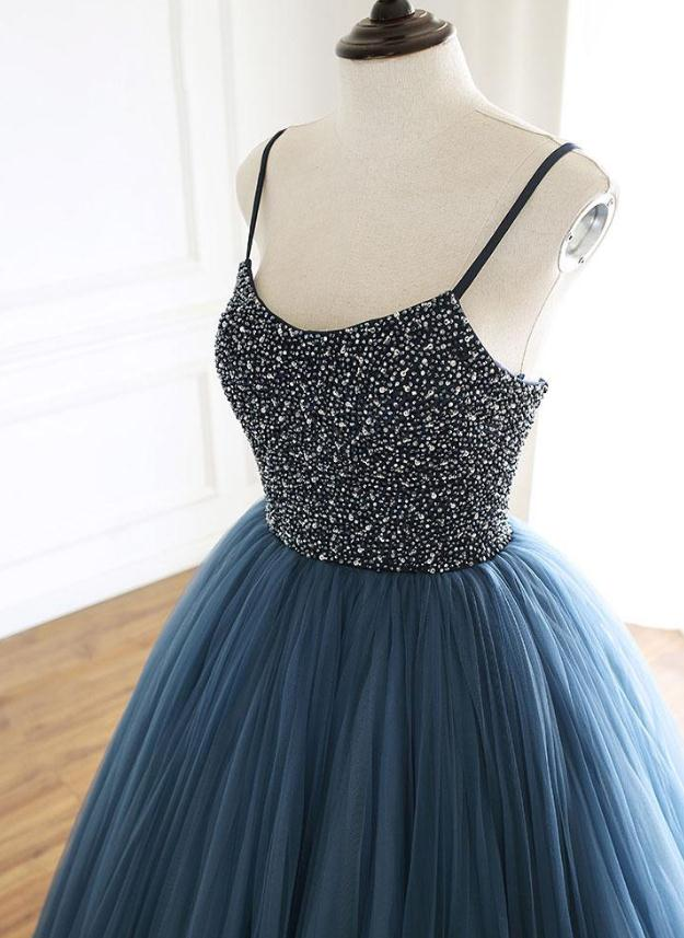 Charming Tulle Spaghetti Straps Beaded Sequins Formal Prom Dresses,Elegant Evening Formal Dresses gh2263