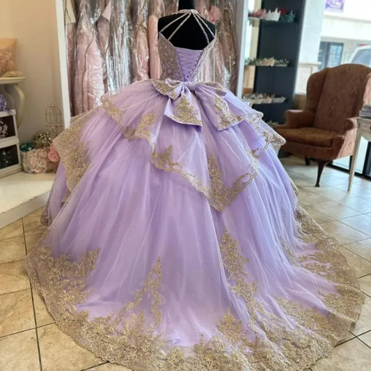 Lavender Sweet 16 Quinceanera Dress Appliques Lace Beads Princess Party Gown Vestidos De 15 Años