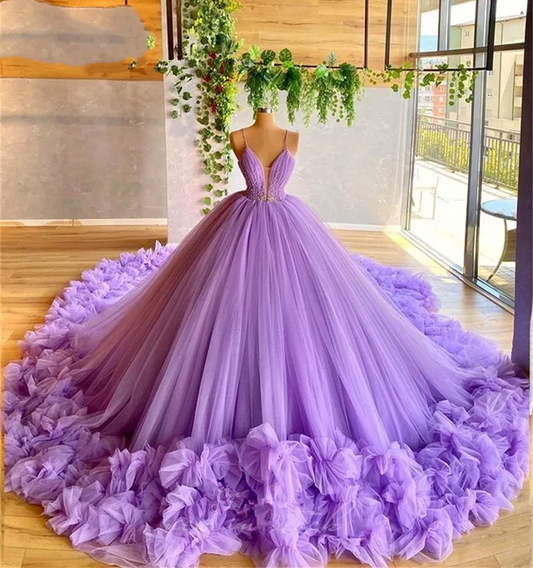 puffy prom dress, purple prom dress, tulle prom dresses, beaded prom dress, pleats evening dress, ball gown quinceanera dress fg2055