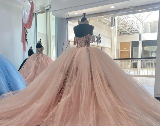 Princess Light Pink Flower Appliques Ball Gown Quinceanera Dress Sweetheart Off Shoulder Party Sweet 15 Party Dress