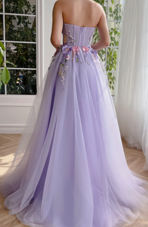 Lavender Floral Gown long prom dresses evening dresses party dresses formal dress
