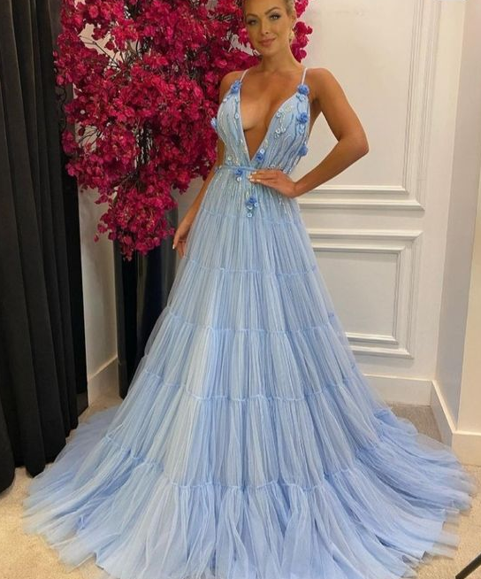 Light Blue Long Prom Dress Formal Evening Gowns
