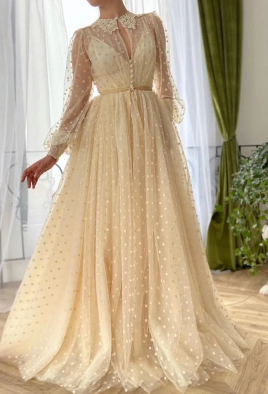 Fashion Prom Dresses Lace Appliques Long Sleeves Evening Gowns A Line Formal Long Special Occasion Party dress