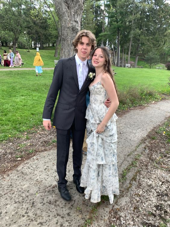 Off-White Spaghetti Straps Floral Prom Dress gh2801