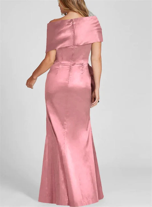 Tight fitting/column Off Shoulder Neck Sleeveless Floor-Length Mother Of The Bride Dresses
