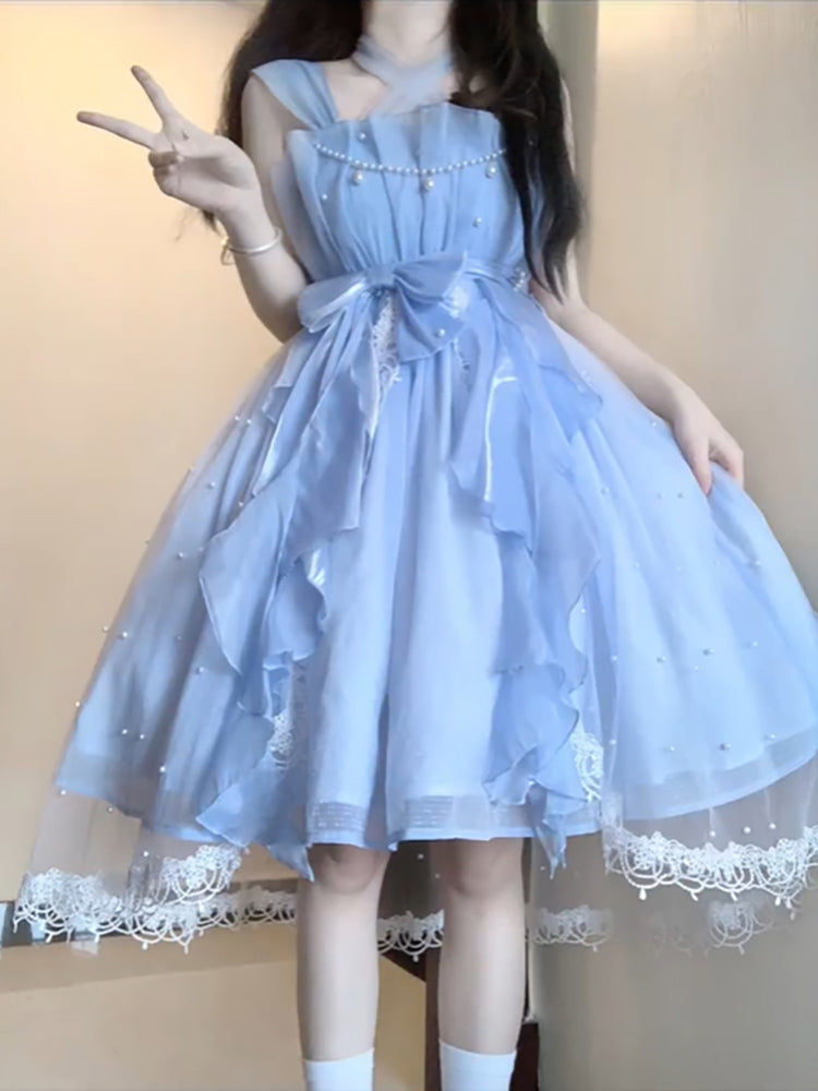 French Ball Gown Square Neckline Short Blue Lolita Dresses Party Dress Birthday Outfits