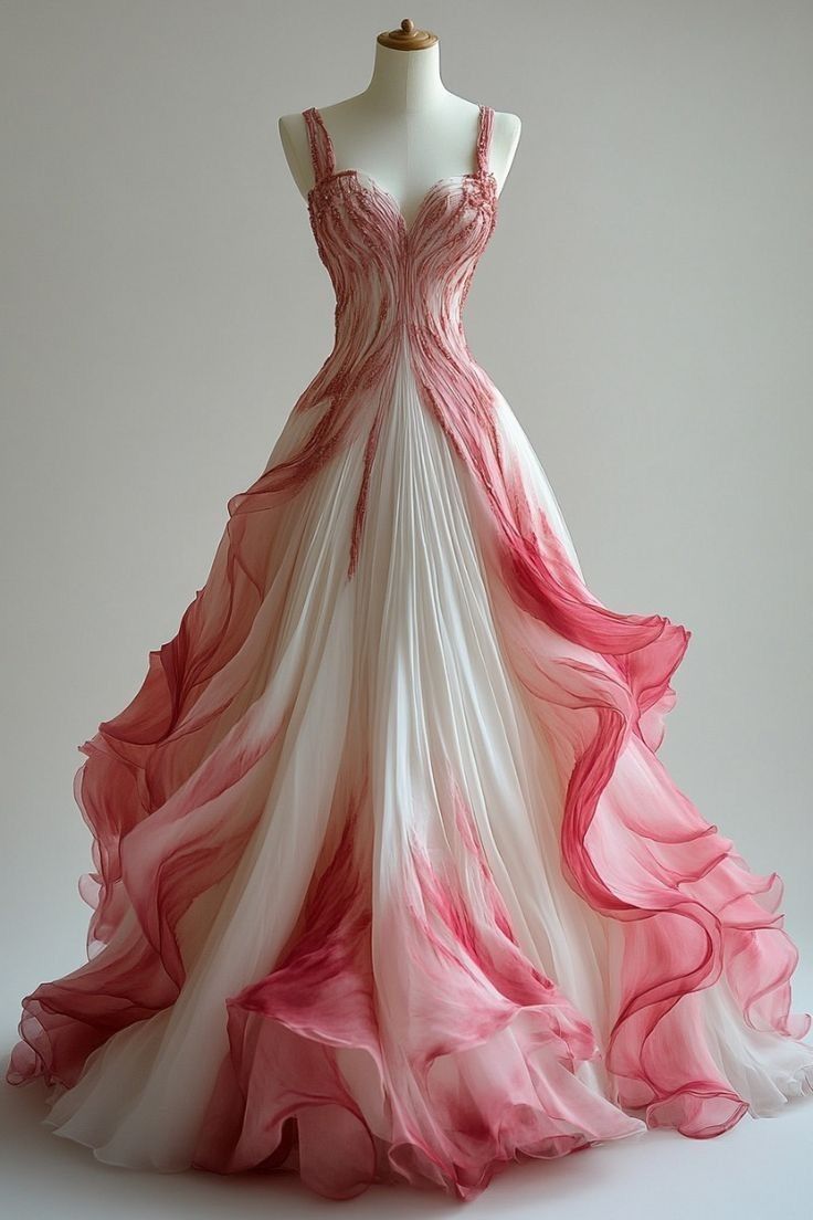 Vintage Ball Gown Straps Ombre Pink Prom Dresses Long Evening Gown Tulle Formal Party Dress