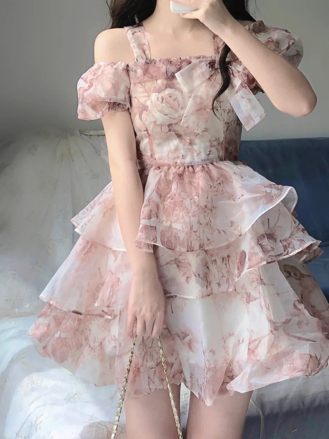 Sexy French Ball Gown Straps Holiday Dress Floral Pink Birthday Dresses Birthday Outfits