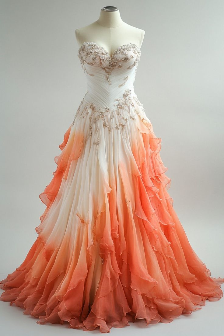 Retro Ball Gown Sweetheart Orange Ombre Chiffon Evening Dress Prom Dresses