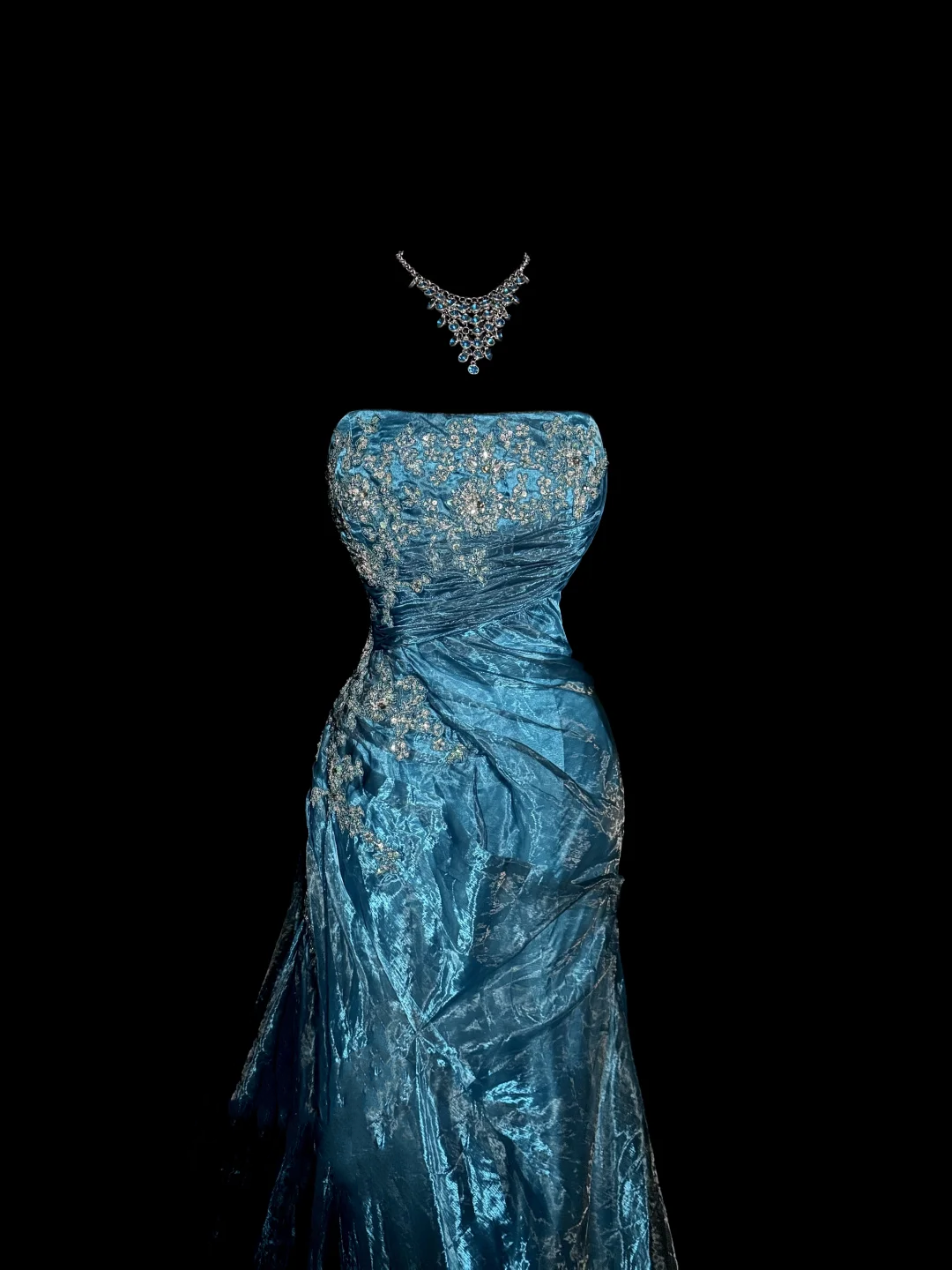 Vintage Mermaid Strapless Tulle Blue Long Prom Gown Fairy Prom Dresses